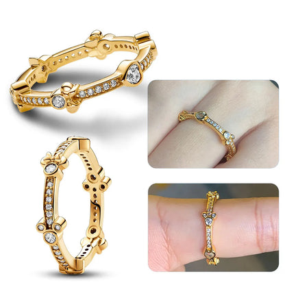 Lady Glams Royal Wishbone Princess Tiara Crown Ring - Sparkling Love Heart Jewelry for Women