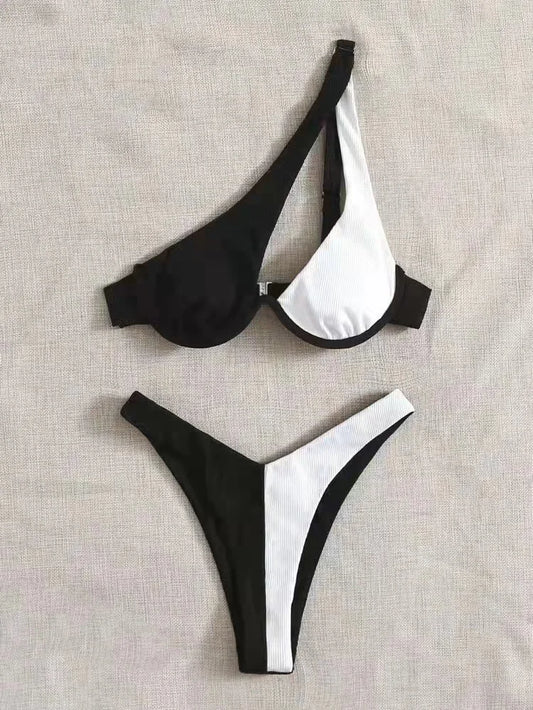 Damen Bikini Set, sexy, Wickeldesign, überkreuzt, 2-teilig, Cutout, hohe Taille