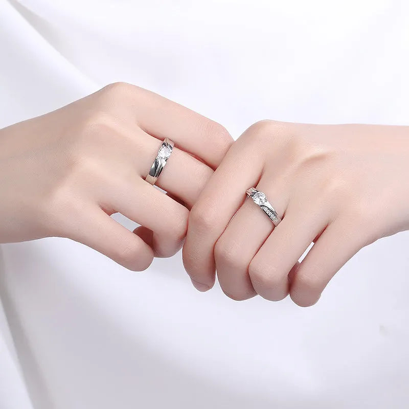 Lady Glams Romantic Couple Wedding Ring Set