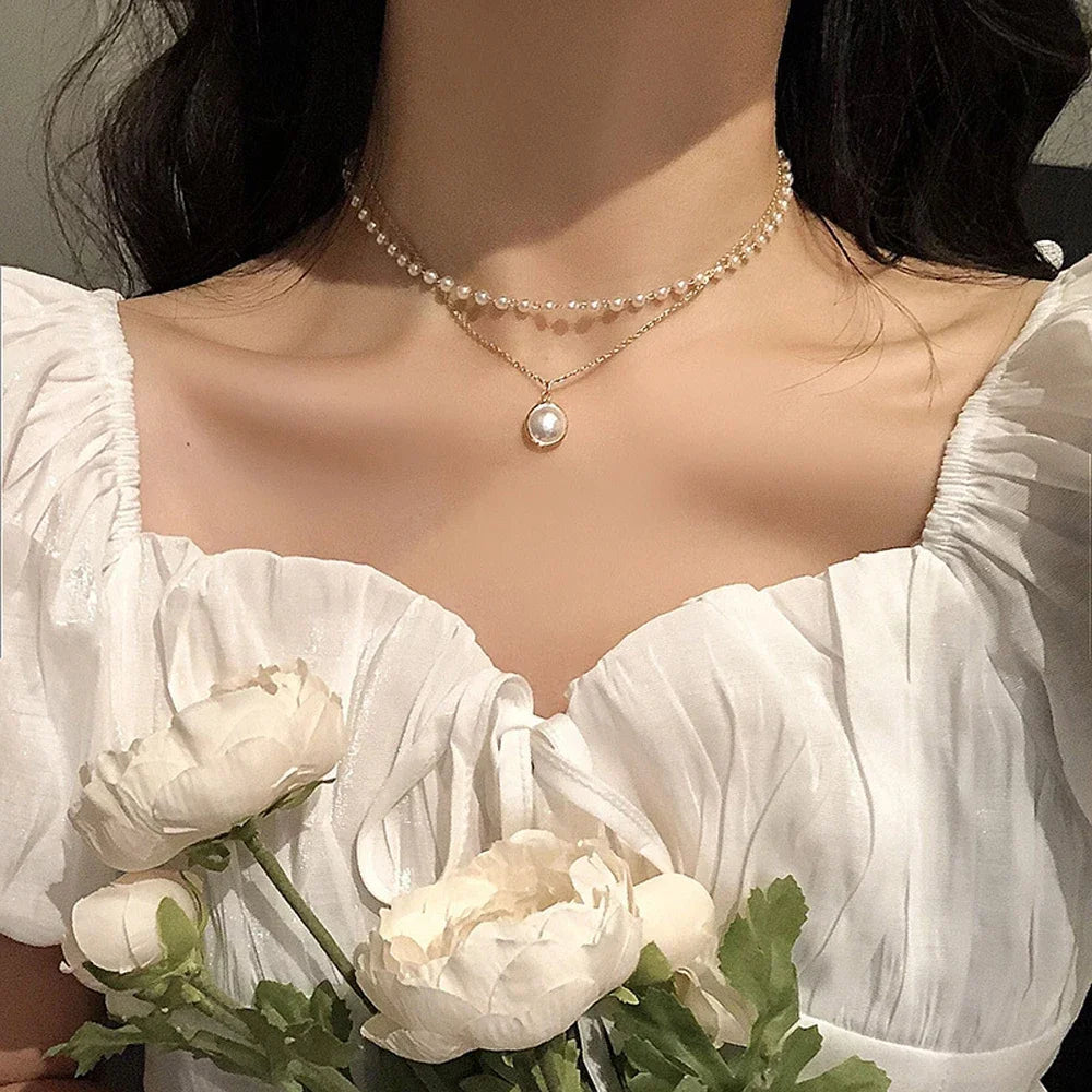 SUMENG's 2024 Pendant Necklace: Embrace Elegance with Kpop Pearl and Gold Color Goth Choker