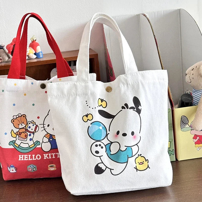 Lady Glams Hello Kitty Shoulder Tote Bag - Playful Elegance with Sanrio Cartoon Canvas