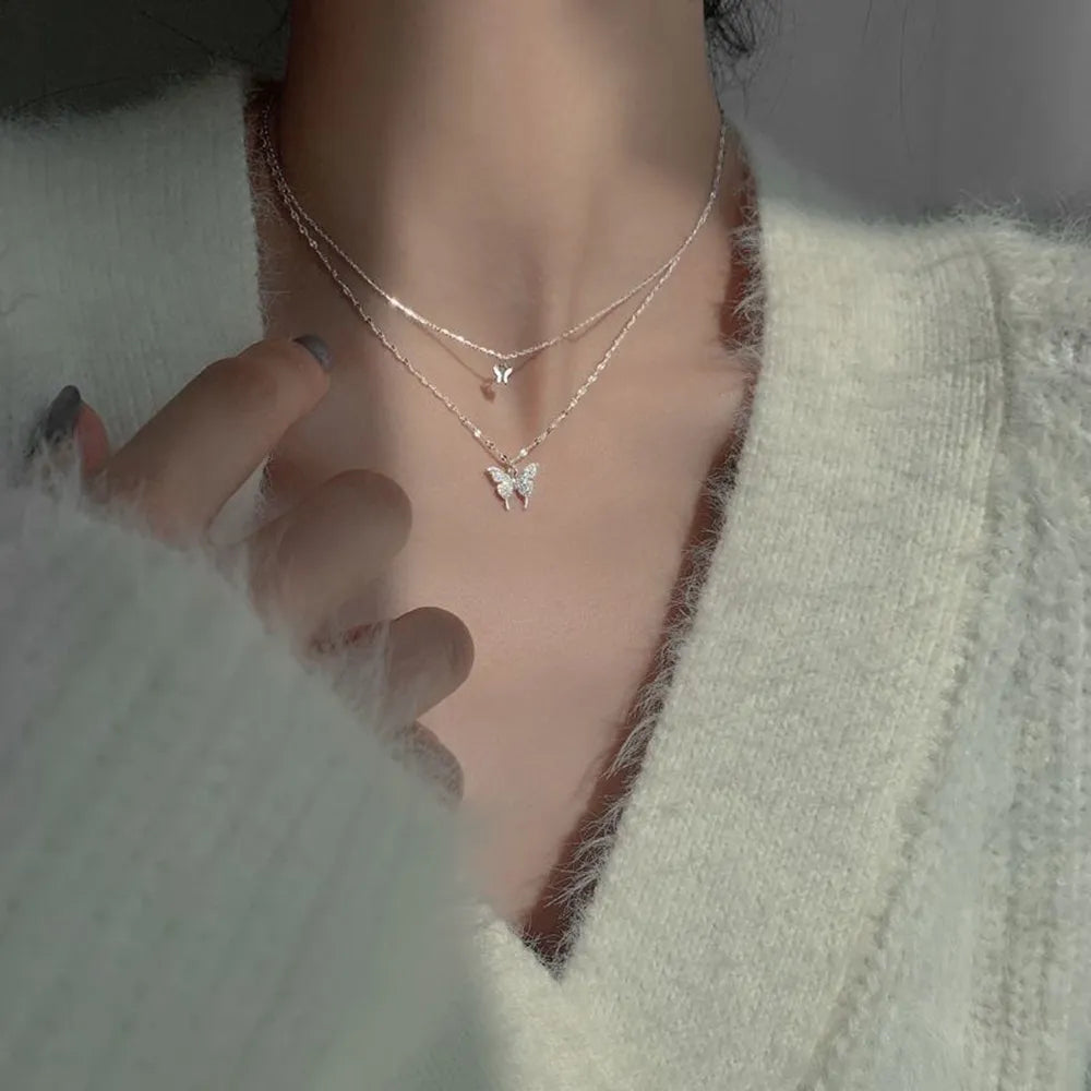 SUMENG 2024 Double Layer Star Moon Charm Necklace: Multilayered Delicate Clavicle Chain for Women