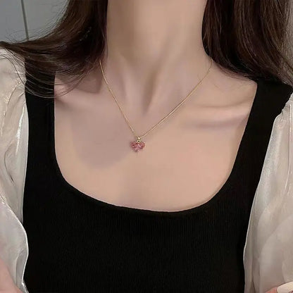 HYFAD's 2024 Fashion Trend Pink Love Zircon Clavicle Necklace