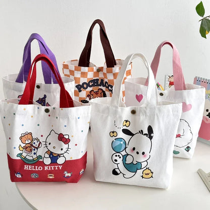 Lady Glams Hello Kitty Shoulder Tote Bag - Playful Elegance with Sanrio Cartoon Canvas