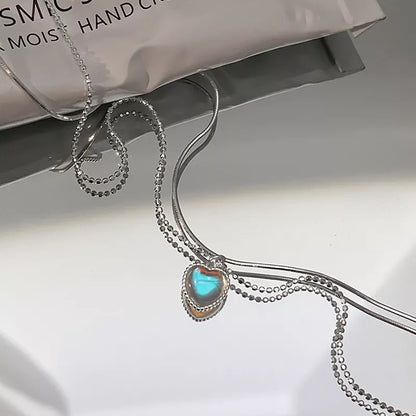 Lady Glams Kpop Heart Necklace: French Lucky Bean Love Clavicle Chain, Korean Simple Female Double Layer Necklace - Fashion Pendant for Women