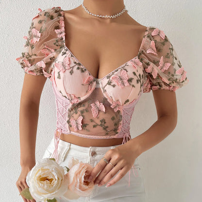 Koltailace - American Retro Embroidered Lace Top Corset for Women: Sexy Backless Butterfly Elegance