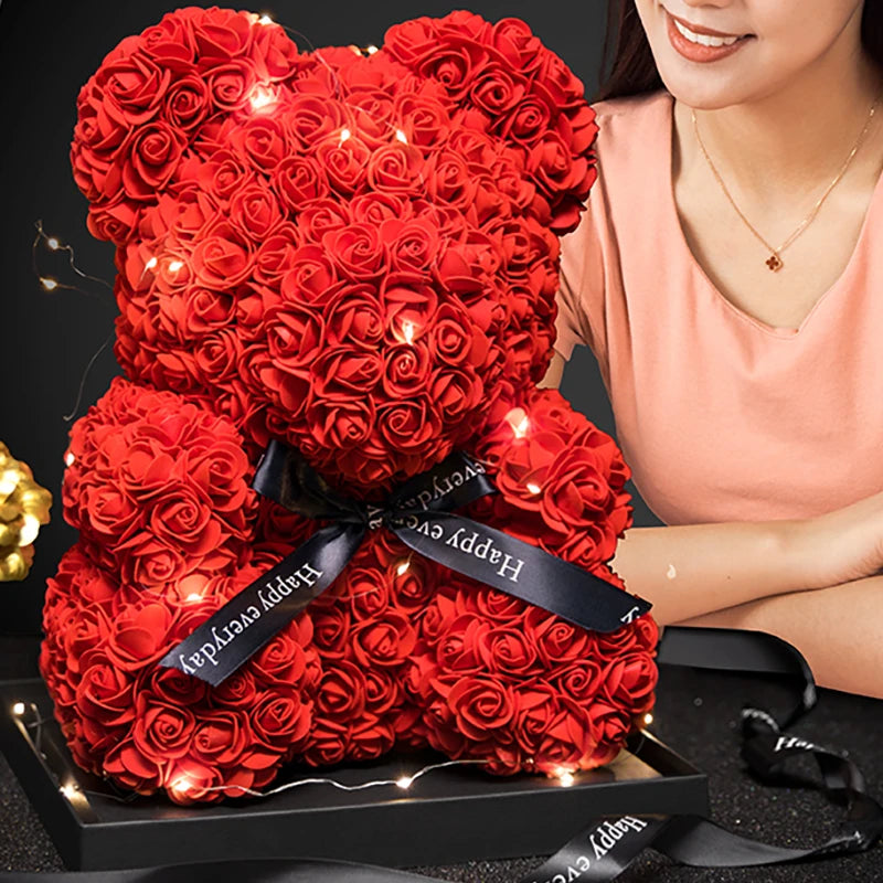 LED-Teddybär mit roter Rose – ein herzliches Geschenk zu Weihnachten und Valentinstag