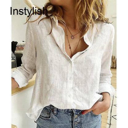 INSTYLISH Comfort: Casual Long Sleeve Cotton Linen Shirt for Effortless Elegance