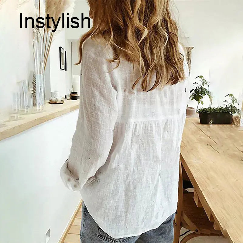 INSTYLISH Comfort: Casual Long Sleeve Cotton Linen Shirt for Effortless Elegance