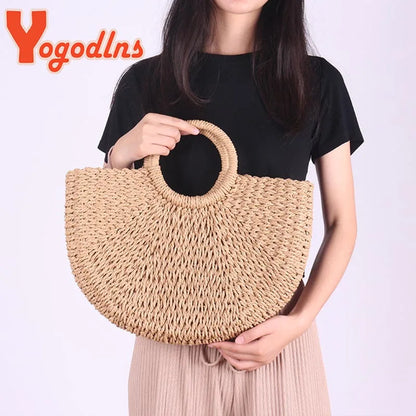 Yogodlns New Fashion MOON Straw Handbags - Embrace Vintage Elegance with Handmade Rattan Craftsmanship