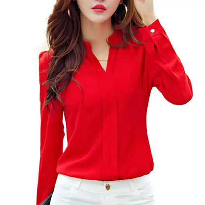 Lady Glams Long Sleeve Chiffon Blouse - Elevate Your Office Look with Elegance