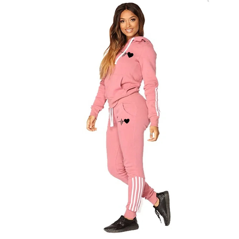 Lady Glams Women’s Striped 2-Piece Tracksuit: Casual Long Sleeve Zip Jacket