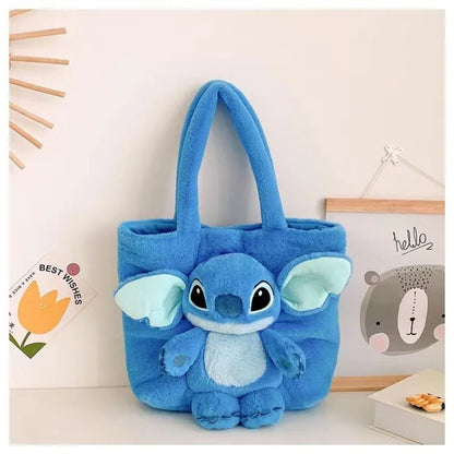 Disney Whimsy: 2024 New Cartoon Plush Doll Shoulder Bag with Stitch and Strawberry Bear