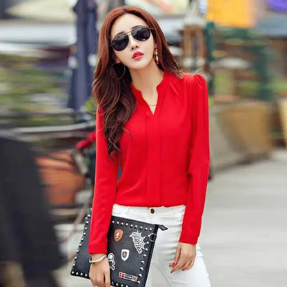 Lady Glams Long Sleeve Chiffon Blouse - Elevate Your Office Look with Elegance