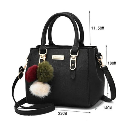 Lady Glams Vintage PU Leather Handbag with Plush Tassel - Women’s Boston Shoulder Crossbody Bag