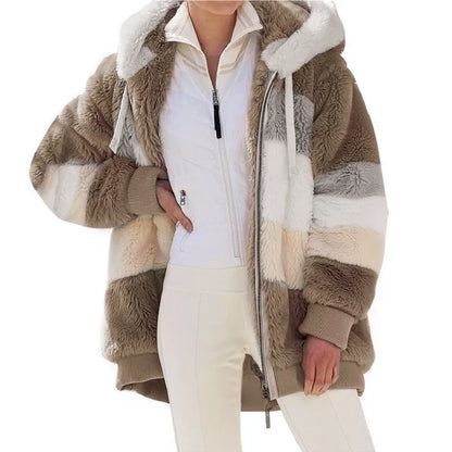 Lady Glams 2024 Autumn Winter Plush Hooded Jacket - Embrace Cozy Elegance