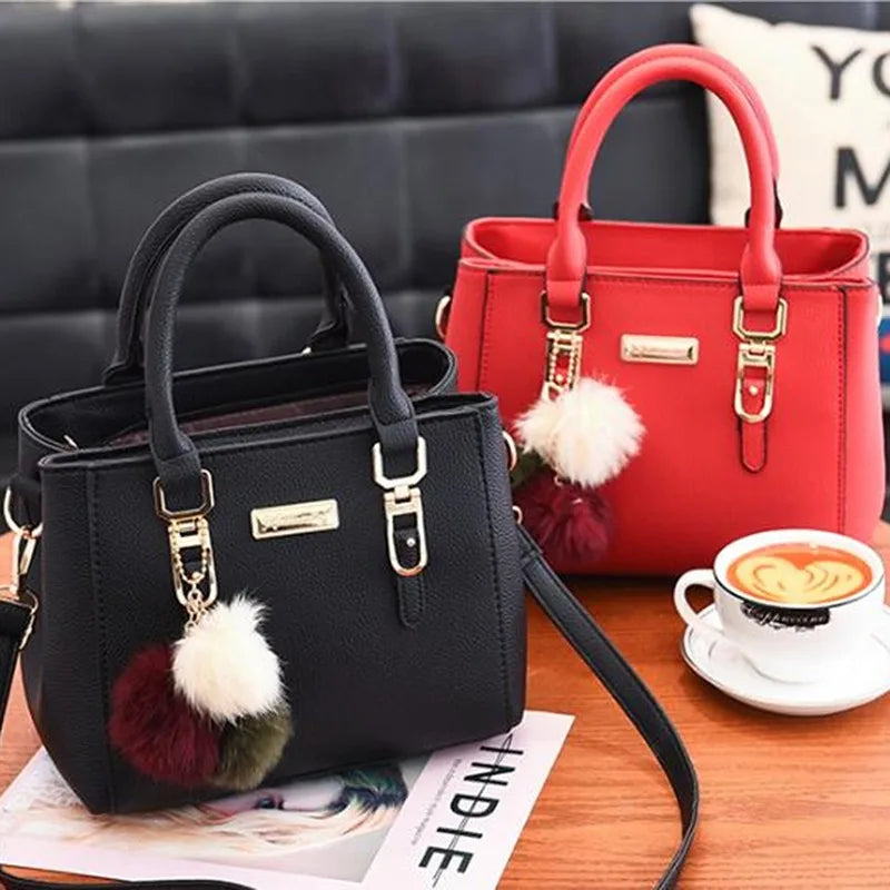 Lady Glams Vintage PU Leather Handbag - A Plush Tassel Messenger Bag for Women