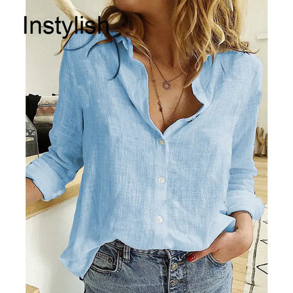 INSTYLISH Comfort: Casual Long Sleeve Cotton Linen Shirt for Effortless Elegance