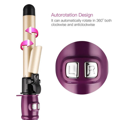 CkeyiN 28mm Hair Curler Tourmaline Ceramic Fast Heating Curling Iron LCD Display Rotating Roller Auto Rotary Styling Tool - Buy Online at Best Prices