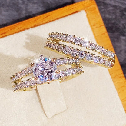 Huitan’s Exquisite Bridal Set Rings with Sparkling CZ Stones