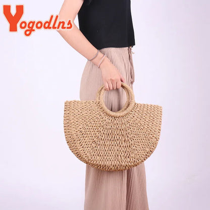 Yogodlns New Fashion MOON Straw Handbags - Embrace Vintage Elegance with Handmade Rattan Craftsmanship