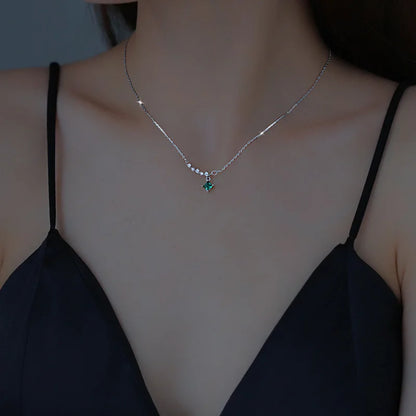 HYFAD - Vintage Sparkling Green Crystal Pendant Chain Choker Necklace for Women