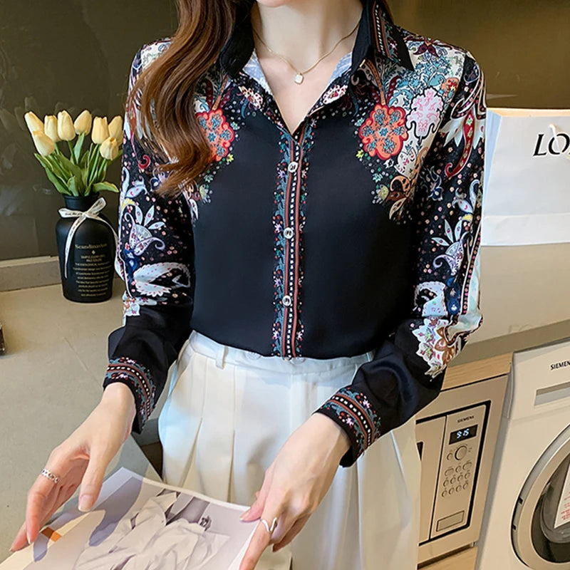 Lady Glams Spring Elegance: Fashion Flower Print Shirts for the Modern Woman