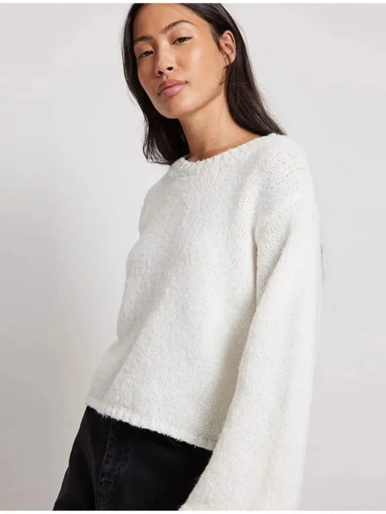 Lady Glams - Women’s Solid Knit O-neck Sweater: Stylish Blend of Comfort and High Street Fashion