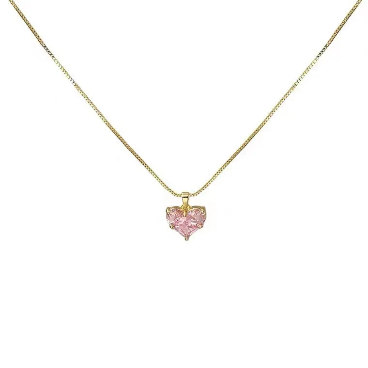 HYFAD's 2024 Fashion Trend Pink Love Zircon Clavicle Necklace