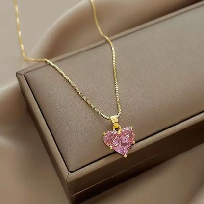 HYFAD's 2024 Fashion Trend Pink Love Zircon Clavicle Necklace