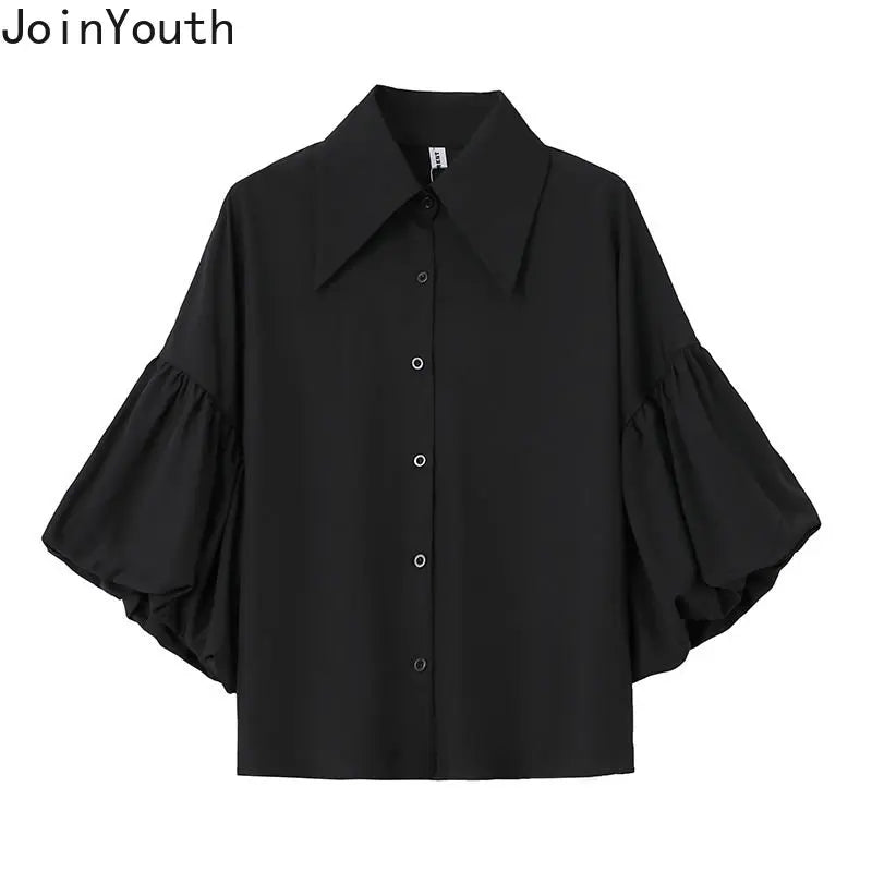 JoinYouth Vintage Chiffon Loose White Shirts - Embrace Effortless Summer Style with Short Sleeves