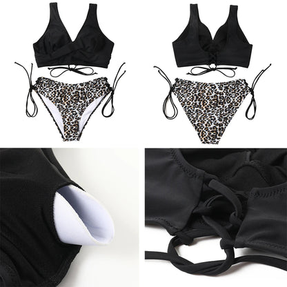 Sexy Tanktop-Bikini-Sets mit hoher Taille, Bademode für Damen, Badeanzug 2024, einfarbiger Leoparden-Bikini mit V-Ausschnitt, Strandmode – Lady Glams Winter 2023