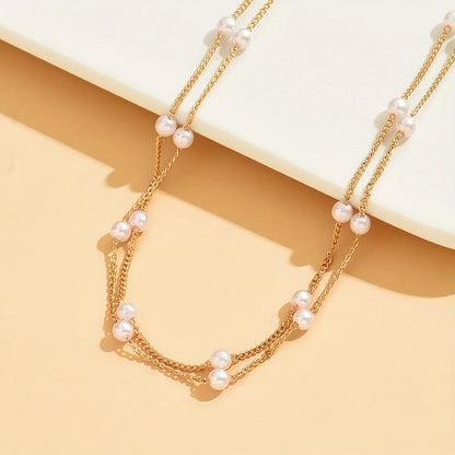 Lady Glams Double Layer Imitation Pearl Pendant Necklace: Timeless Elegance for Women