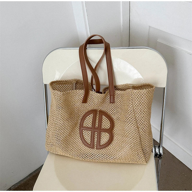 Lady Glams Straw Hollow Out Knitting Tote Bag - Effortless Bohemian Elegance