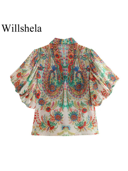 Willshela Vintage Lapel Neck Blouse - Embrace Retro Elegance with Modern Flair