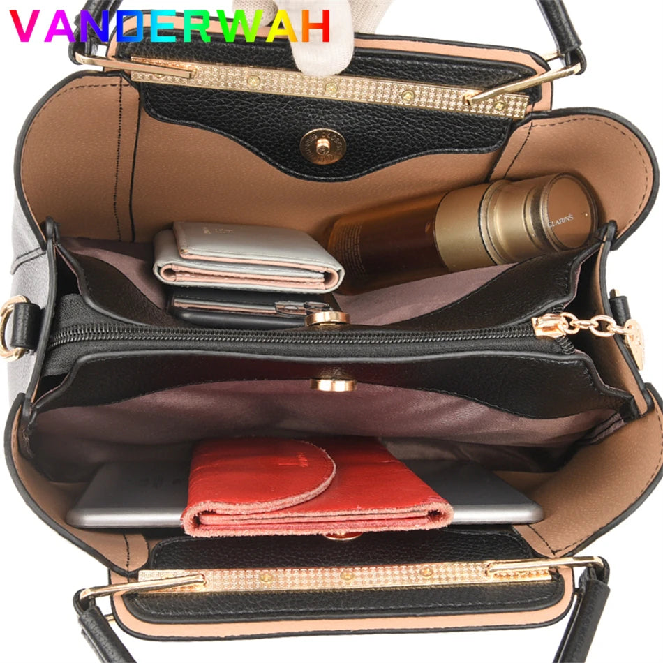 VANDERWAH Luxury 3-Layer Soft Leather Tote: Elevate Your Style with Fashion and Functionality