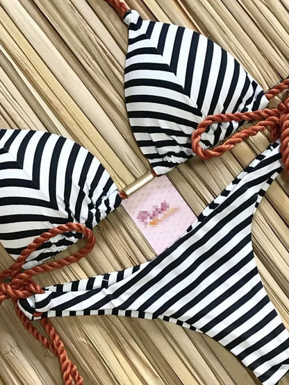 Damen Neckholder-Bikini-Set mit seitlicher Schnürung und hohem Schnitt, 2-teiliger Bikini-Badeanzug