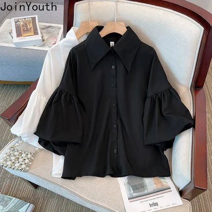 JoinYouth Vintage Chiffon Loose White Shirts - Embrace Effortless Summer Style with Short Sleeves