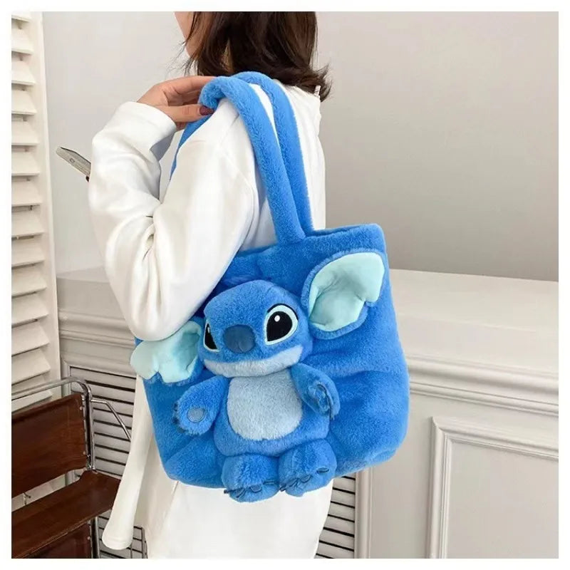 Disney Whimsy: 2024 New Cartoon Plush Doll Shoulder Bag with Stitch and Strawberry Bear