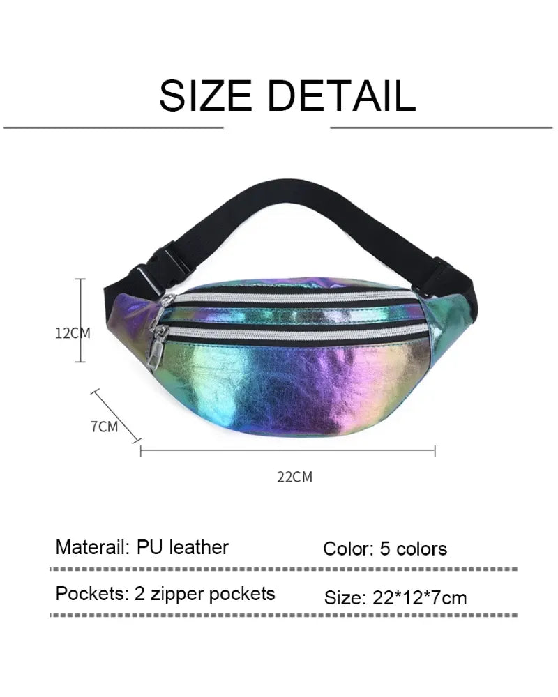 Lady Glams Holographic Fanny Pack - New Hologram Waist Bag for Women and Girls