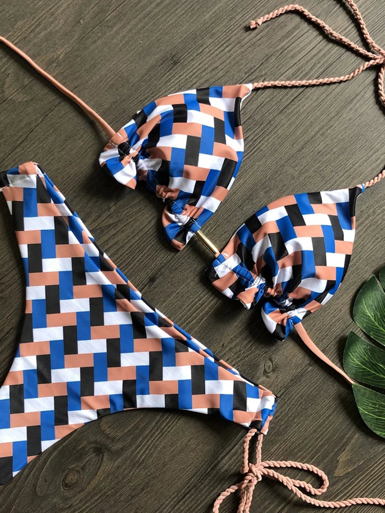 Damen Neckholder-Bikini-Set mit seitlicher Schnürung und hohem Schnitt, 2-teiliger Bikini-Badeanzug