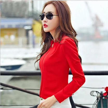 Lady Glams Long Sleeve Chiffon Blouse - Elevate Your Office Look with Elegance