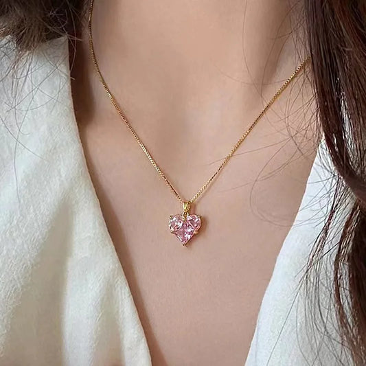 HYFAD's 2024 Fashion Trend Pink Love Zircon Clavicle Necklace