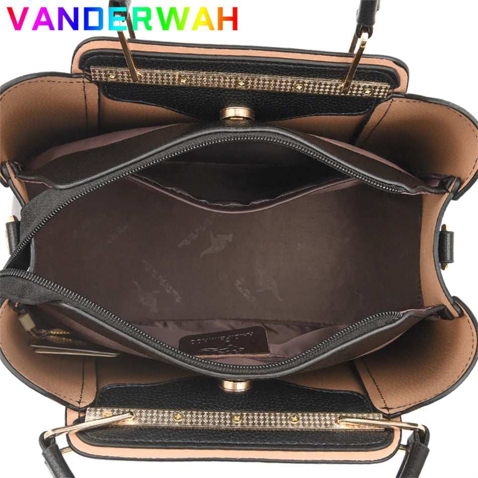 VANDERWAH Luxury 3-Layer Soft Leather Tote: Elevate Your Style with Fashion and Functionality