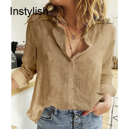 INSTYLISH Comfort: Casual Long Sleeve Cotton Linen Shirt for Effortless Elegance