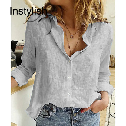 INSTYLISH Comfort: Casual Long Sleeve Cotton Linen Shirt for Effortless Elegance