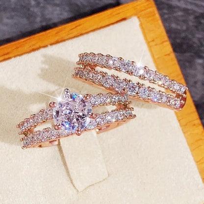 Huitan’s Exquisite Bridal Set Rings with Sparkling CZ Stones