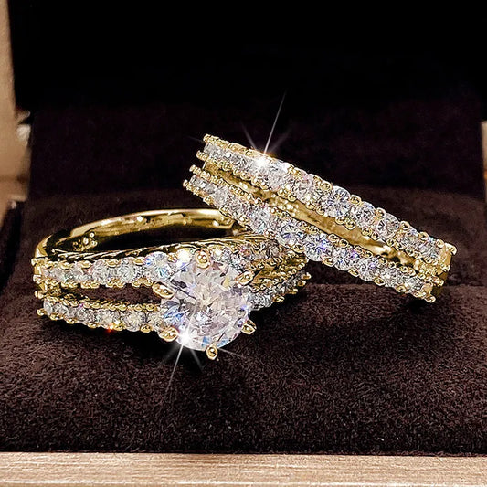 Huitan’s Exquisite Bridal Set Rings with Sparkling CZ Stones