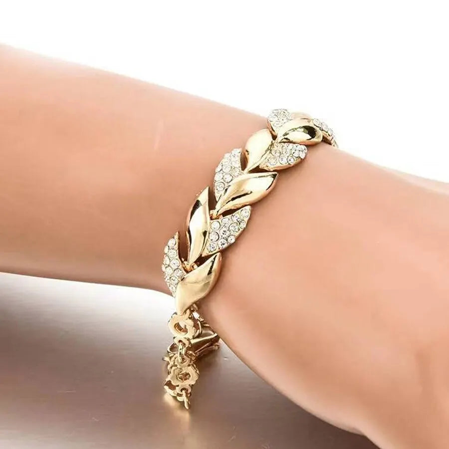 Lady Glams Luxury Love Braided Leaf Bracelet - Aesthetic Crystal Wedding Jewelry for Women