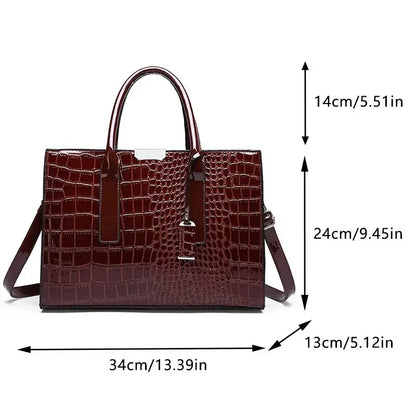 Lady Glams Crocodile Print Women Handbag - Large Capacity Tote Bag with Adjustable Strap